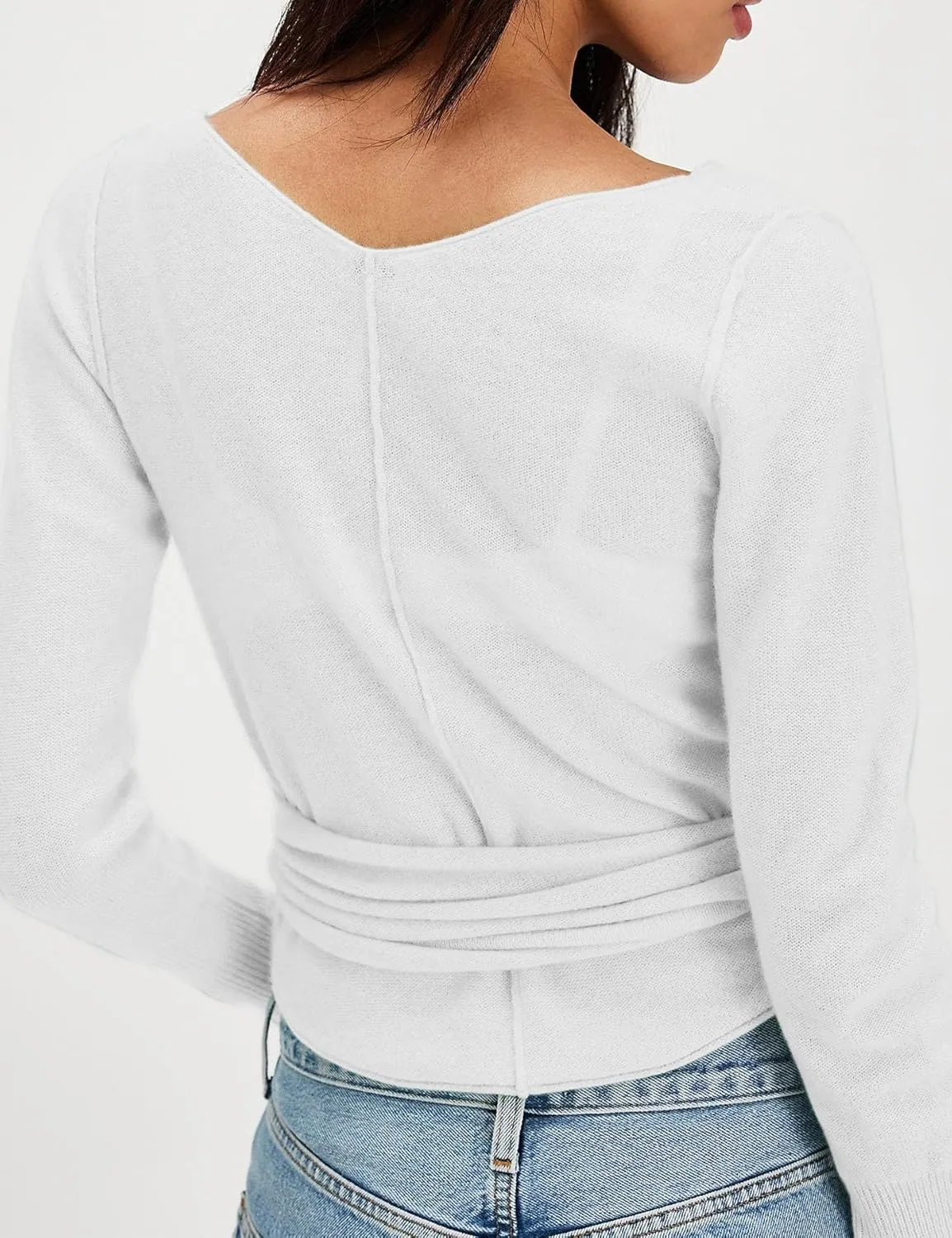 PRETTODAY Women's Wrap Knit Sweater V Neck Tie Front Long Sleeve Casual Pullover Tops