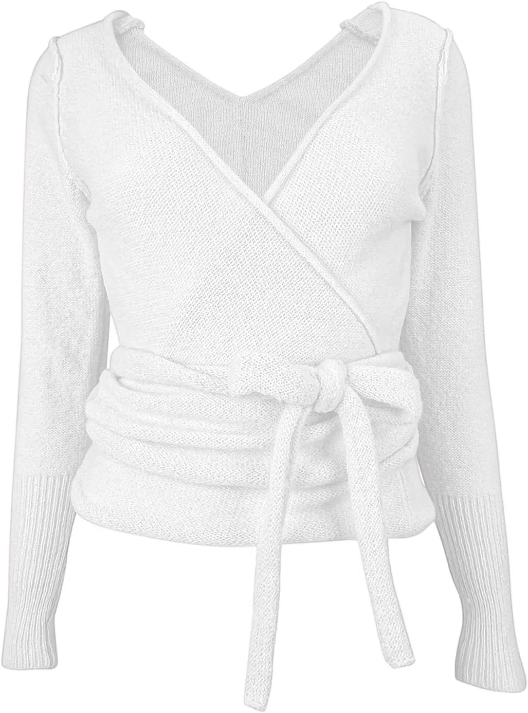 PRETTODAY Women's Wrap Knit Sweater V Neck Tie Front Long Sleeve Casual Pullover Tops