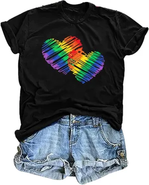 Pride T Shirts Women Rainbows Heart Graphic Tees Shirts LGBT Shirts Casual Short Sleeve Tops