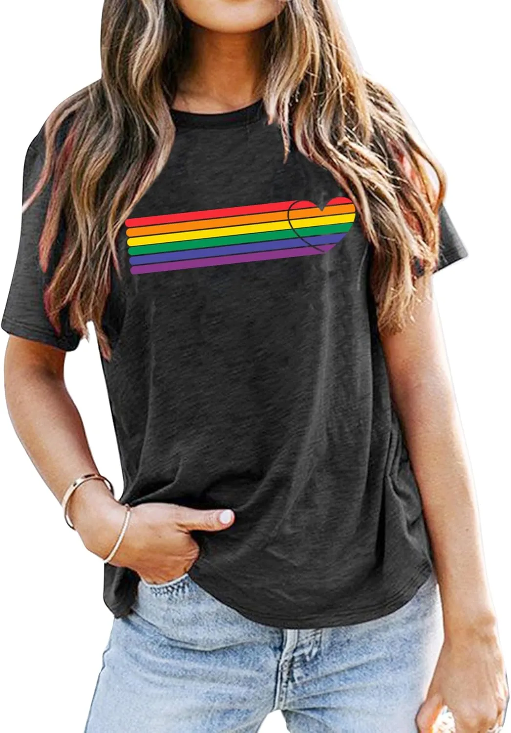 Pride T Shirts Women Rainbows Heart Graphic Tees Shirts LGBT Shirts Casual Short Sleeve Tops