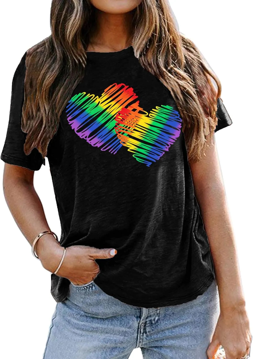Pride T Shirts Women Rainbows Heart Graphic Tees Shirts LGBT Shirts Casual Short Sleeve Tops
