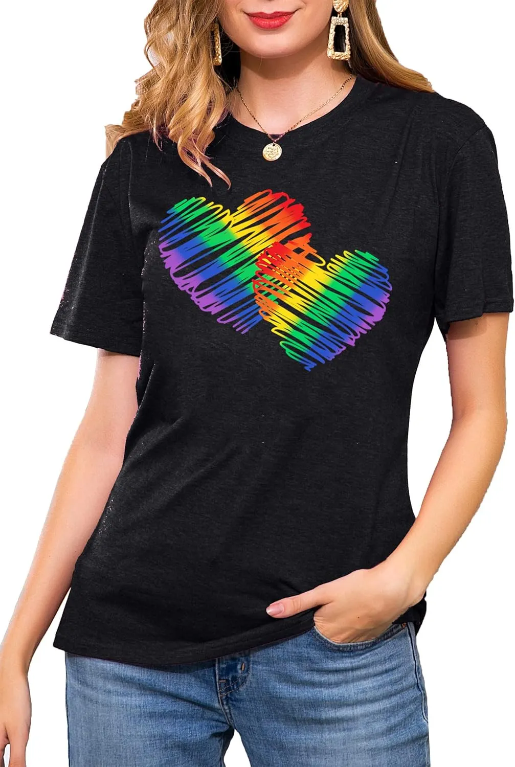 Pride T Shirts Women Rainbows Heart Graphic Tees Shirts LGBT Shirts Casual Short Sleeve Tops