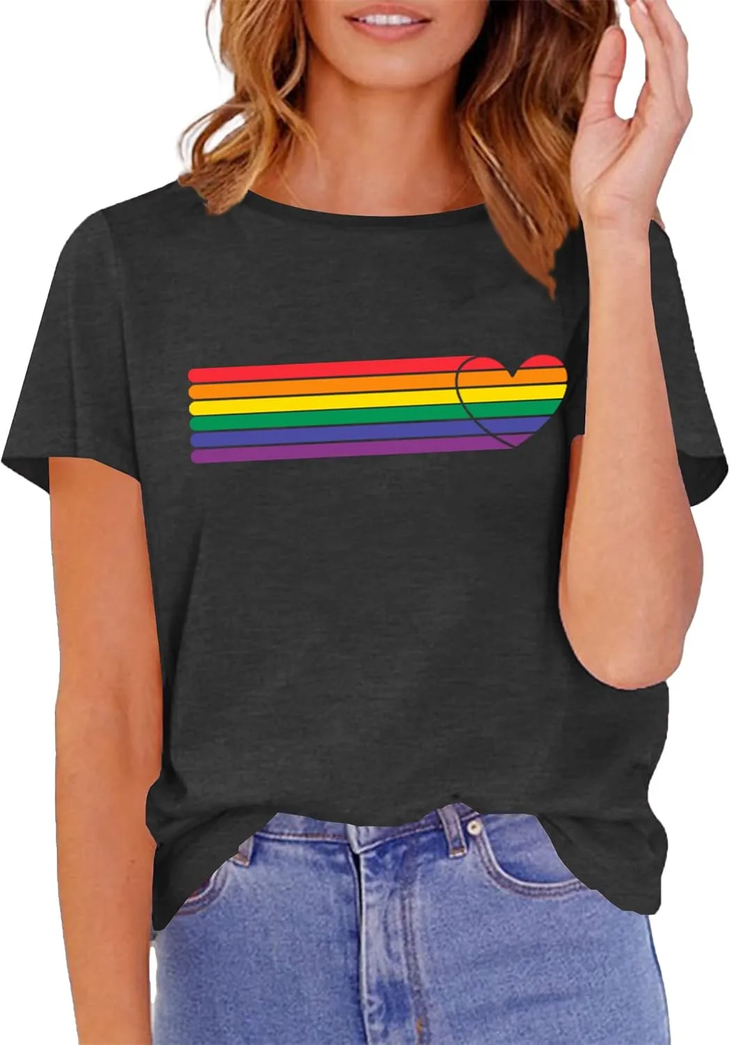 Pride T Shirts Women Rainbows Heart Graphic Tees Shirts LGBT Shirts Casual Short Sleeve Tops