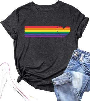 Pride T Shirts Women Rainbows Heart Graphic Tees Shirts LGBT Shirts Casual Short Sleeve Tops