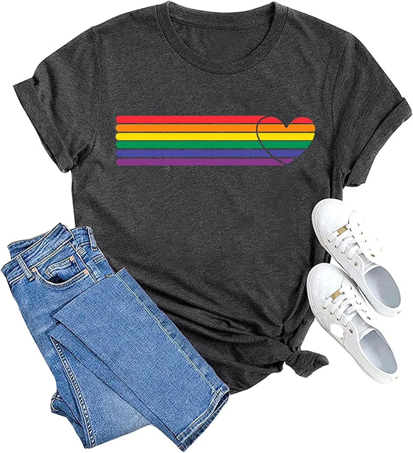 Pride T Shirts Women Rainbows Heart Graphic Tees Shirts LGBT Shirts Casual Short Sleeve Tops