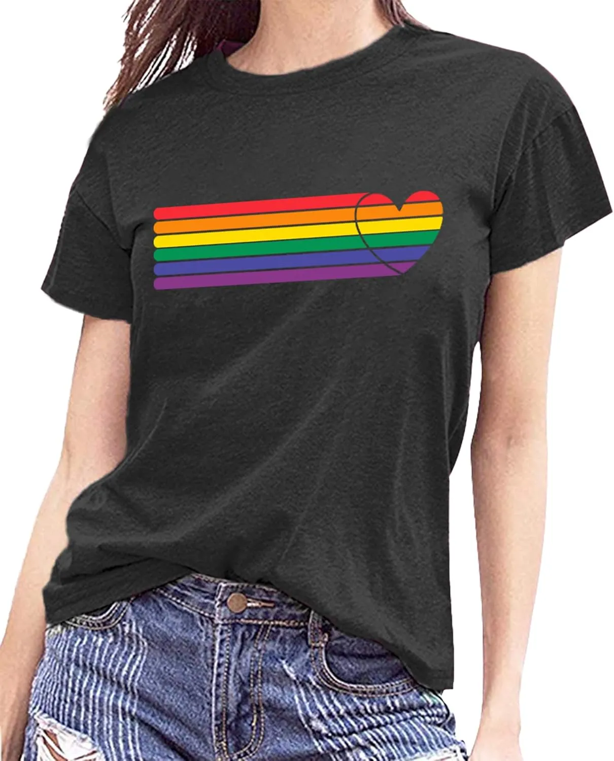 Pride T Shirts Women Rainbows Heart Graphic Tees Shirts LGBT Shirts Casual Short Sleeve Tops