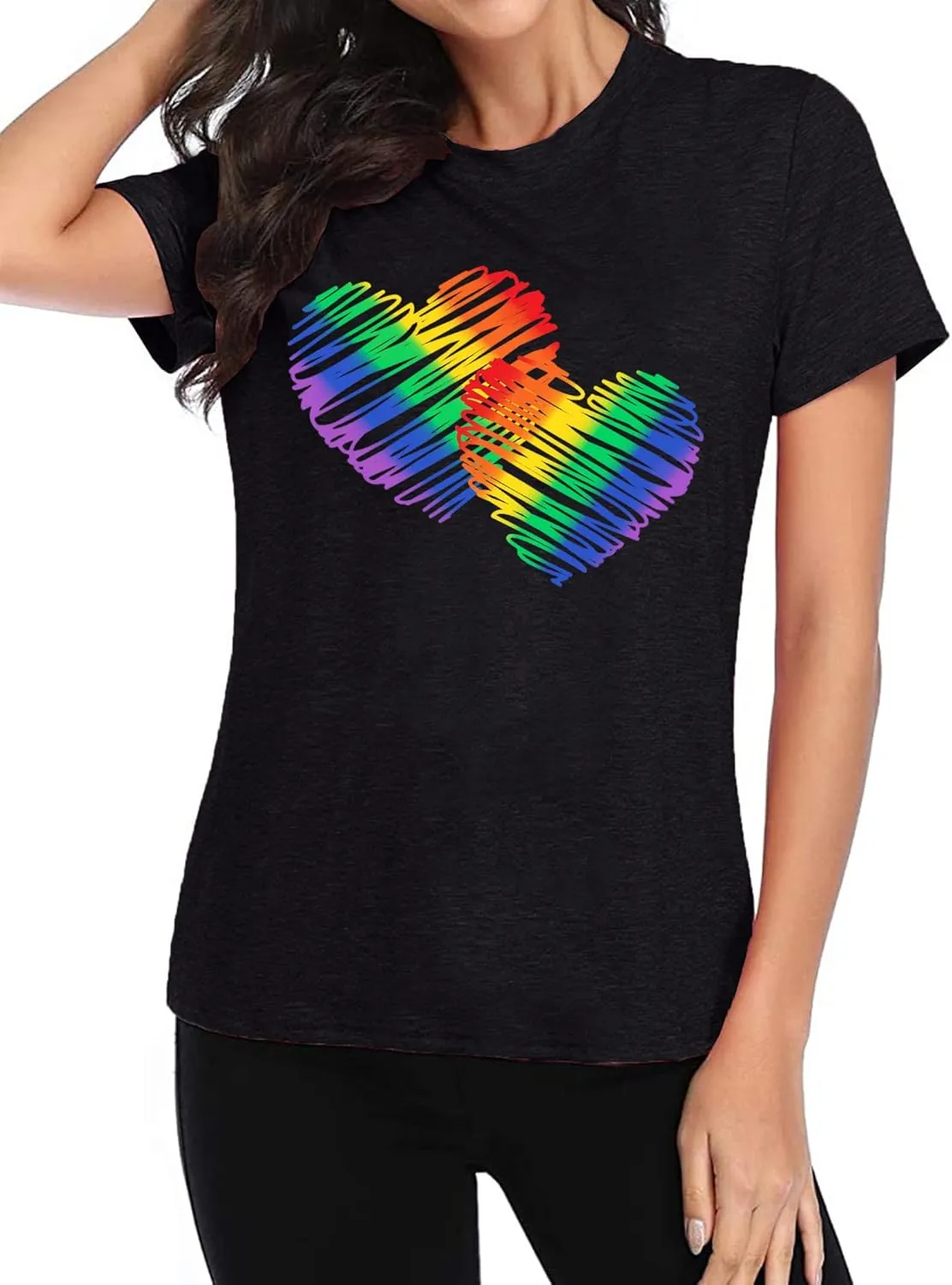 Pride T Shirts Women Rainbows Heart Graphic Tees Shirts LGBT Shirts Casual Short Sleeve Tops
