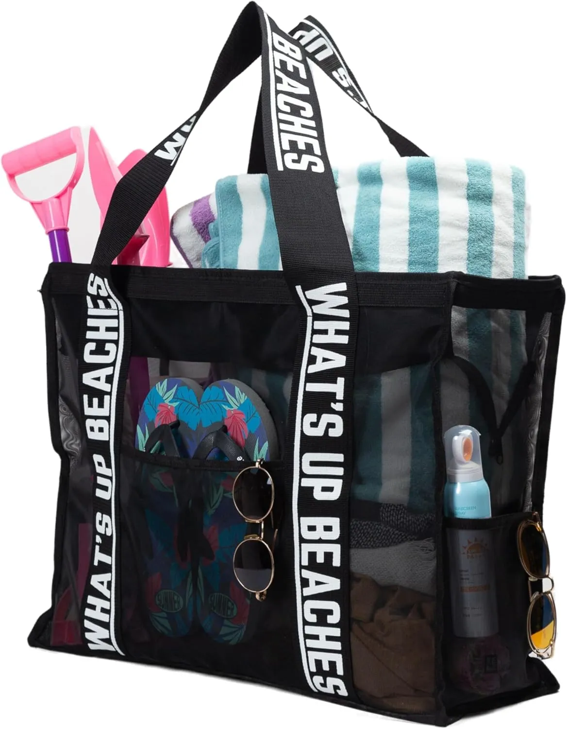 Primo Lines 31L Extra Large Beach Bags 23x17x8 Mesh Beach Bag with Zipper, XL Mesh Tote Bag for Women Family Trip Women
