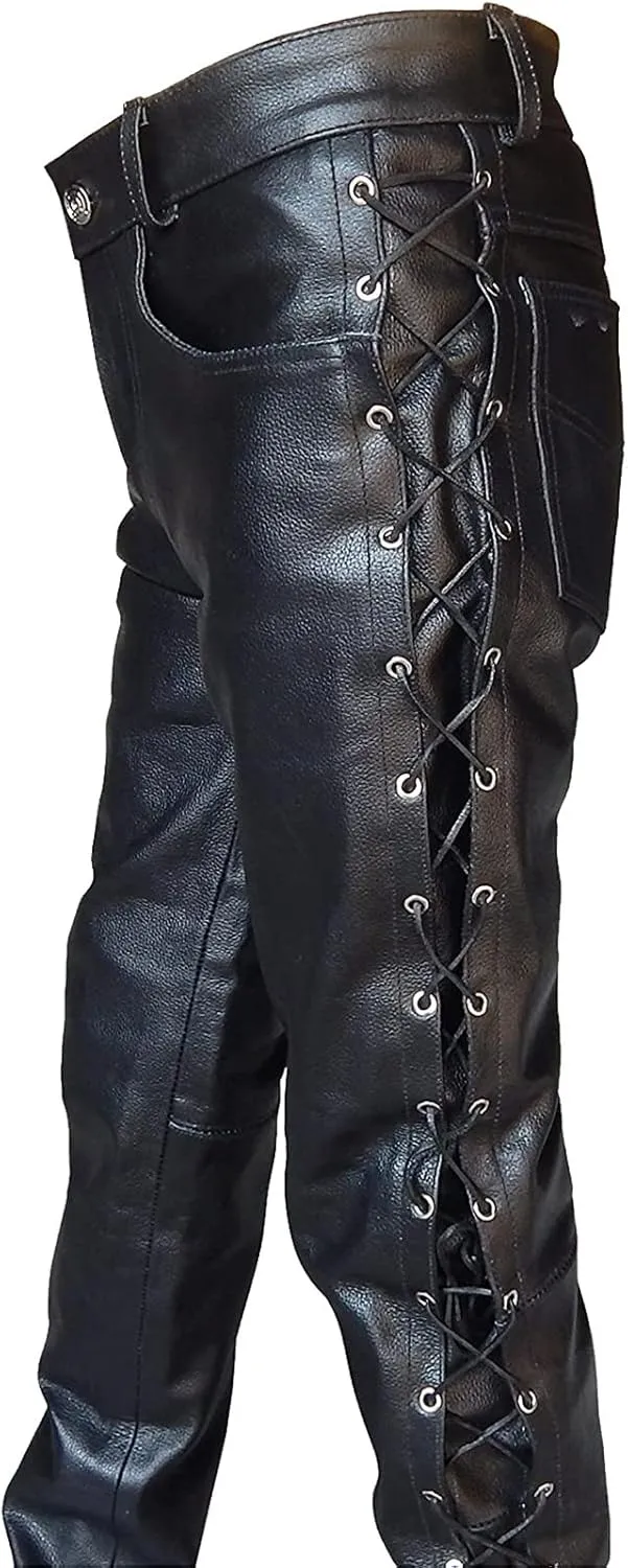 Pu Cargo Pants for Men Big and Tall Relaxed Fit Stretch Waist Leather Joggers Lightweight Plus Size Comfy Motorcycle Pants