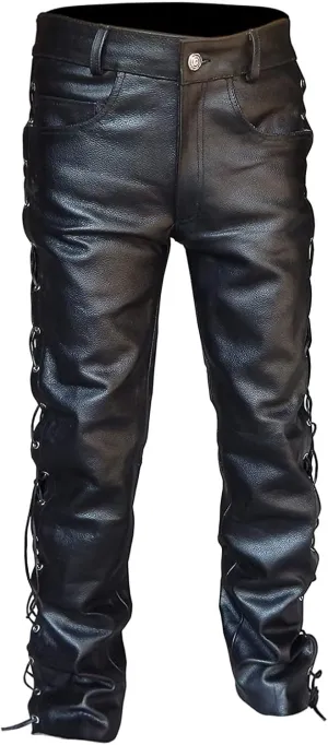 Pu Cargo Pants for Men Big and Tall Relaxed Fit Stretch Waist Leather Joggers Lightweight Plus Size Comfy Motorcycle Pants