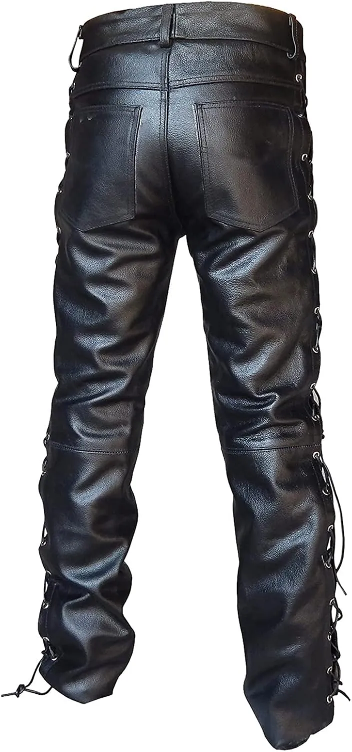 Pu Cargo Pants for Men Big and Tall Relaxed Fit Stretch Waist Leather Joggers Lightweight Plus Size Comfy Motorcycle Pants