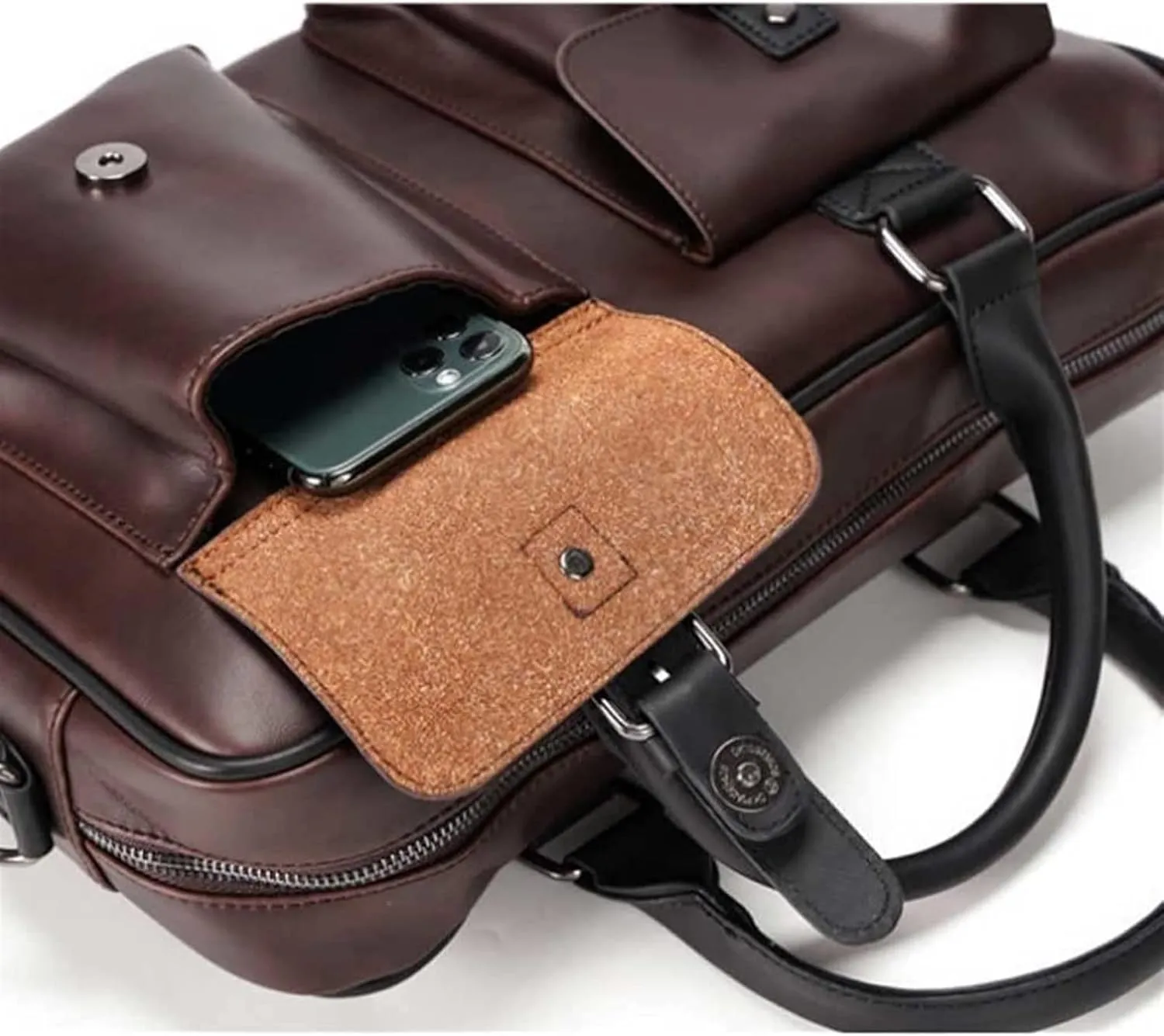 PU Leather Men's Briefcases 13inch Laptop Bag Office Bags for Men Document Business Shoulder Messenger Bag (Color : Coffee, Size : 37x10x25cm)
