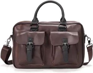 PU Leather Men's Briefcases 13inch Laptop Bag Office Bags for Men Document Business Shoulder Messenger Bag (Color : Coffee, Size : 37x10x25cm)