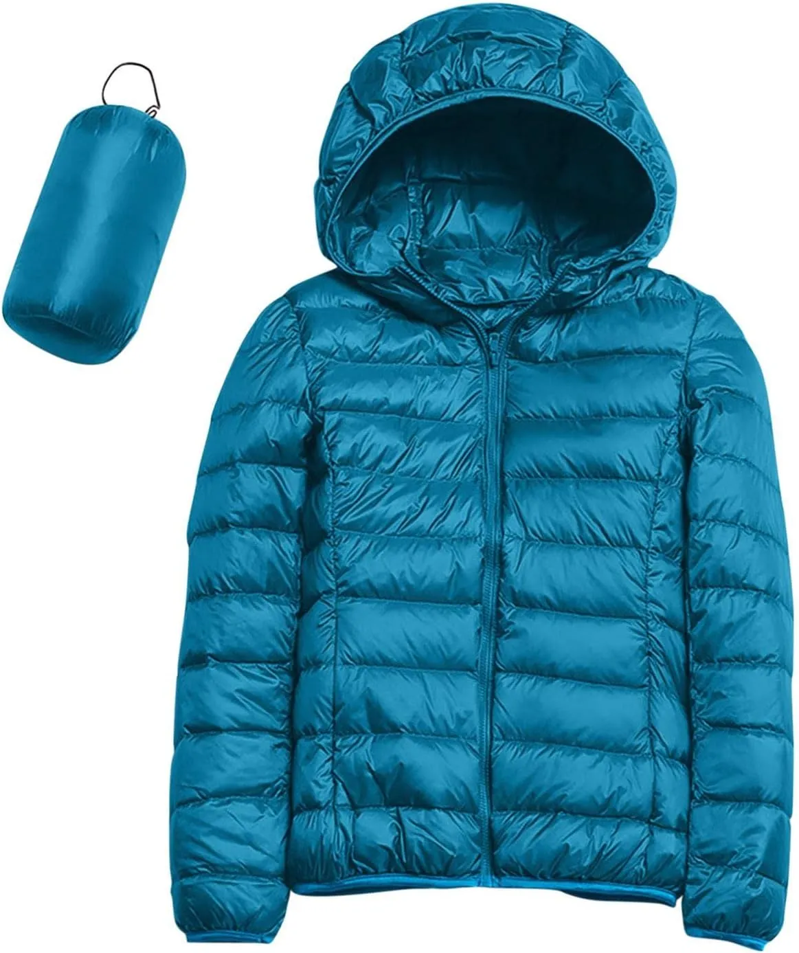 Puffer Jacket for Women Long Sleeve High Neck Full Zip Up Plain Hooded Down Coat With Pocket With Hood Stand-up Collar Dowm