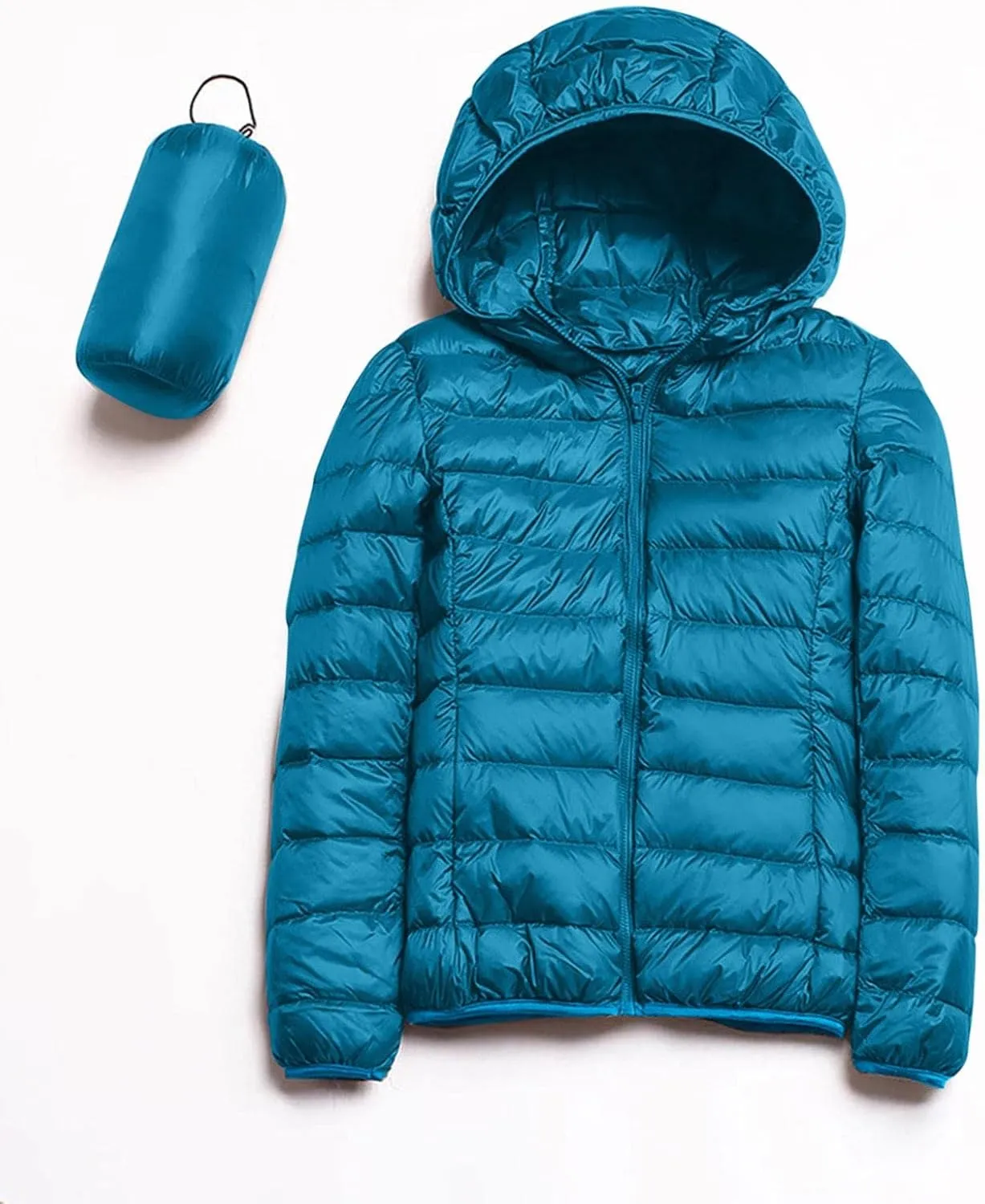 Puffer Jacket for Women Long Sleeve High Neck Full Zip Up Plain Hooded Down Coat With Pocket With Hood Stand-up Collar Dowm