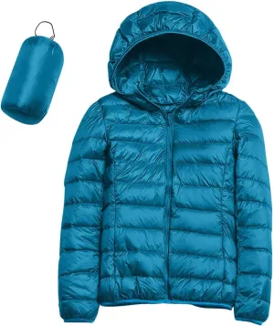 Puffer Jacket for Women Long Sleeve High Neck Full Zip Up Plain Hooded Down Coat With Pocket With Hood Stand-up Collar Dowm