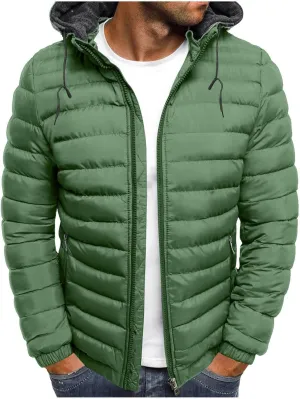 Puffer Jacket Men with Detachable Hood Packable Lightweight Down Jacket Zip up Quilted Jacket Warm Winter Jacket