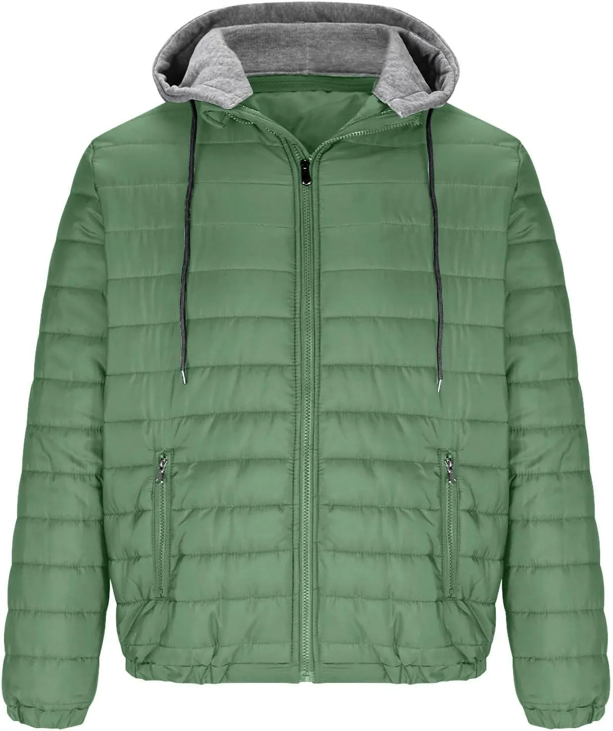Puffer Jacket Men with Detachable Hood Packable Lightweight Down Jacket Zip up Quilted Jacket Warm Winter Jacket