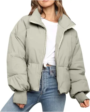 Quilted Jackets for Women Fashion Solid Color Hooded Zip up Jacket Winter Coats for Women Thickened Warm down Jacket