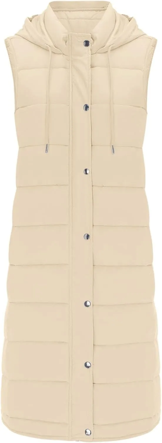 Quilted Jackets for Women Long Down Jacket Vest Fleece Jacket Long Warm Winter Coat Outerwear Zip Up Hoodie Pockets