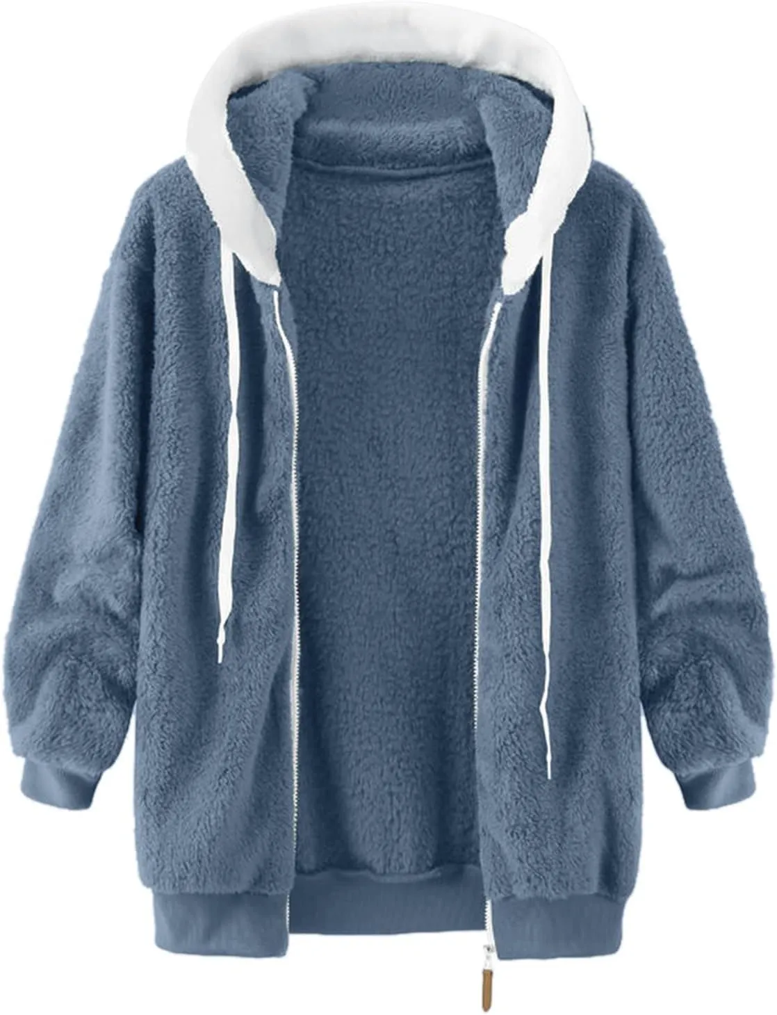 QWENTMTNTY Women Sherpa Lined Fleece Jacket Plus Size Casual Fuzzy Fashion Winter Jackets Lightweight Hooded Faux Fur Coat