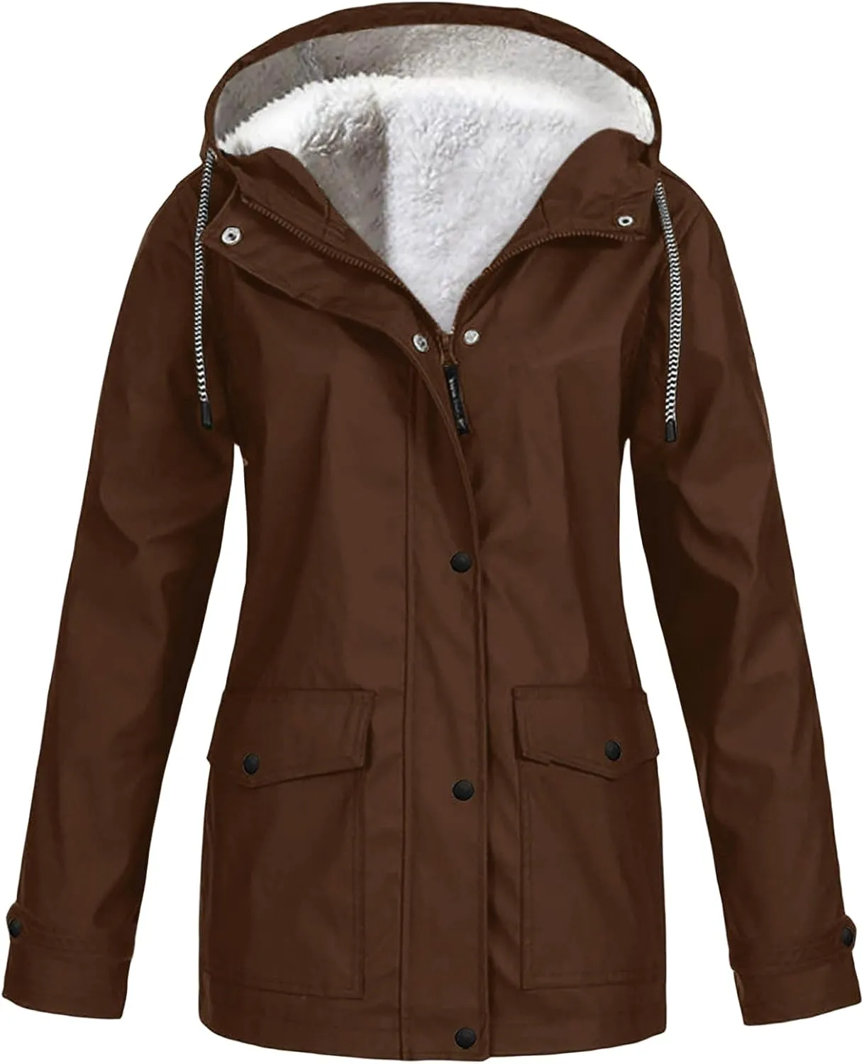 Raincoats for Women with Hood Fleece Lined Windbreaker Jacket Lightweight Hooded Rain Coat Waterproof Jacket