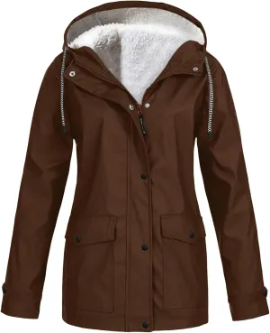 Raincoats for Women with Hood Fleece Lined Windbreaker Jacket Lightweight Hooded Rain Coat Waterproof Jacket
