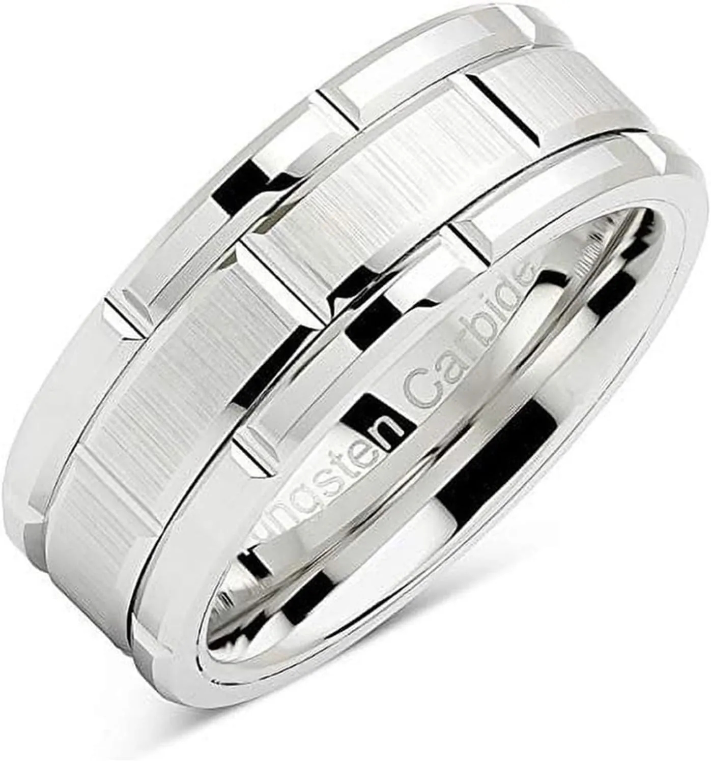 Rings for Men Women Engraved Personalized Tungsten Ring Band Brick Pattern Ring Birthday Wedding Gifts for Him