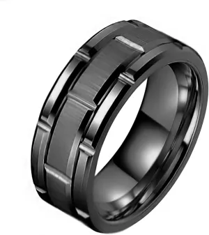Rings for Men Women Engraved Personalized Tungsten Ring Band Brick Pattern Ring Birthday Wedding Gifts for Him