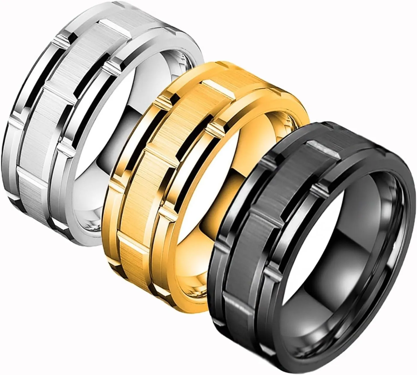Rings for Men Women Engraved Personalized Tungsten Ring Band Brick Pattern Ring Birthday Wedding Gifts for Him