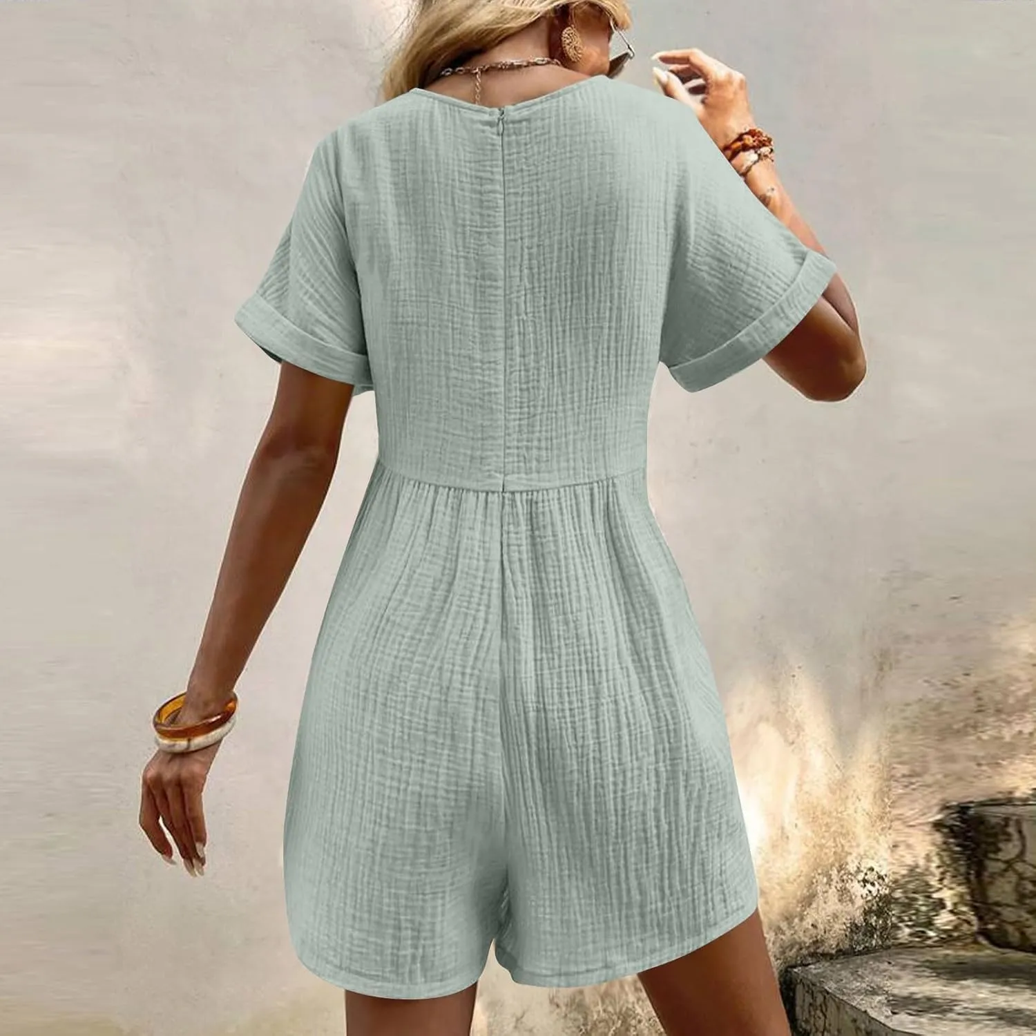 Rompers for Women Summer 2025 Casual One Piece Tshirt Short Jumpsuit Dressy Beach Pants Vacation Outfit Clothes