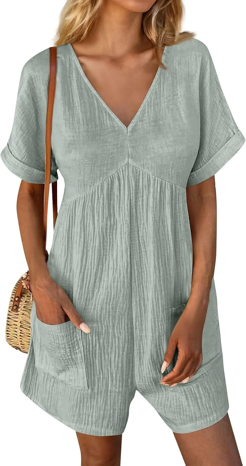 Rompers for Women Summer 2025 Casual One Piece Tshirt Short Jumpsuit Dressy Beach Pants Vacation Outfit Clothes