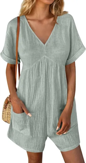 Rompers for Women Summer 2025 Casual One Piece Tshirt Short Jumpsuit Dressy Beach Pants Vacation Outfit Clothes