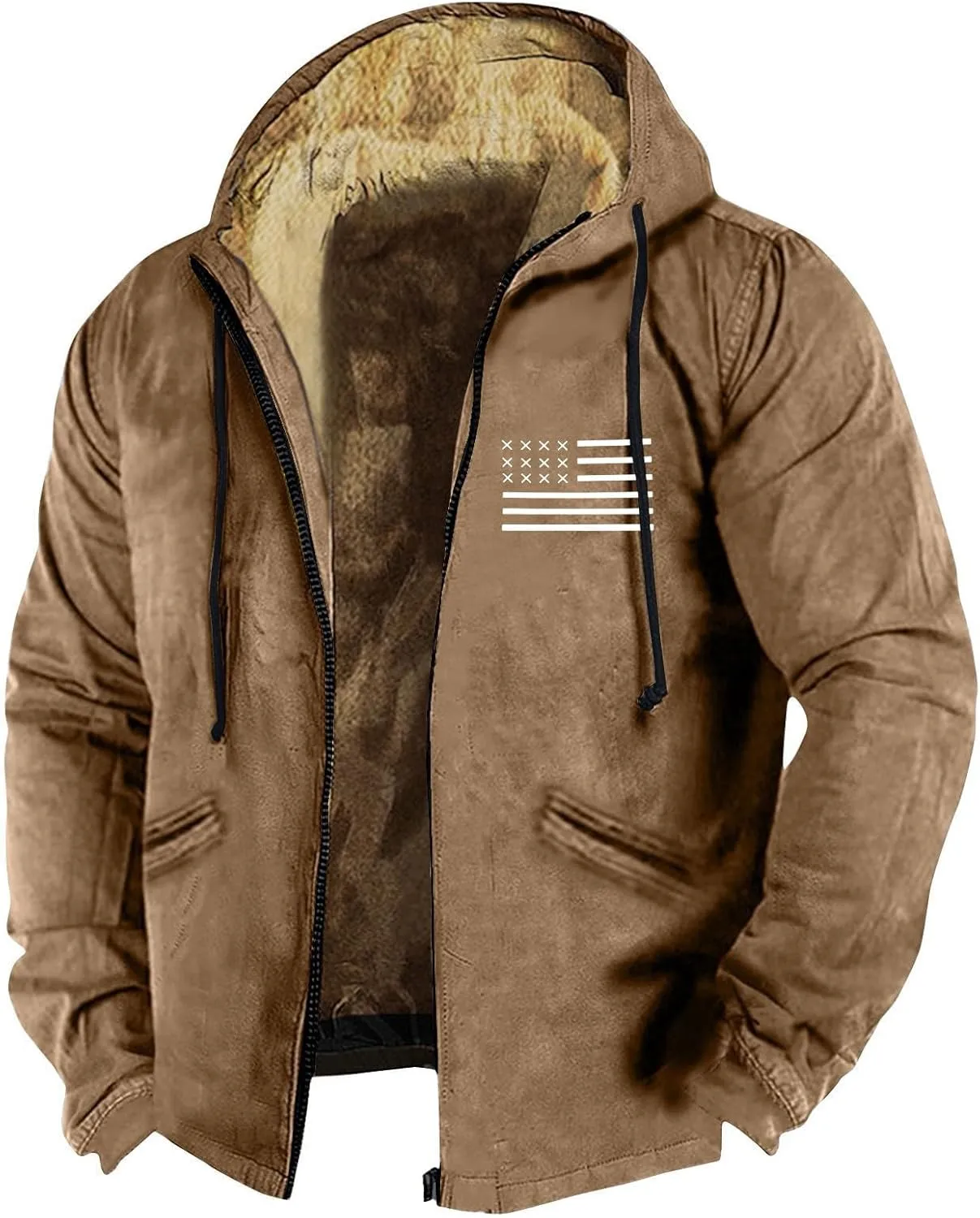RTRDE Mens Work Jacket Fleece Sherpa Lined Hoodie Jackets Long Sleeve Printed Zip Up Winter Coats Work Jacket, M-7XL
