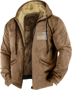 RTRDE Mens Work Jacket Fleece Sherpa Lined Hoodie Jackets Long Sleeve Printed Zip Up Winter Coats Work Jacket, M-7XL