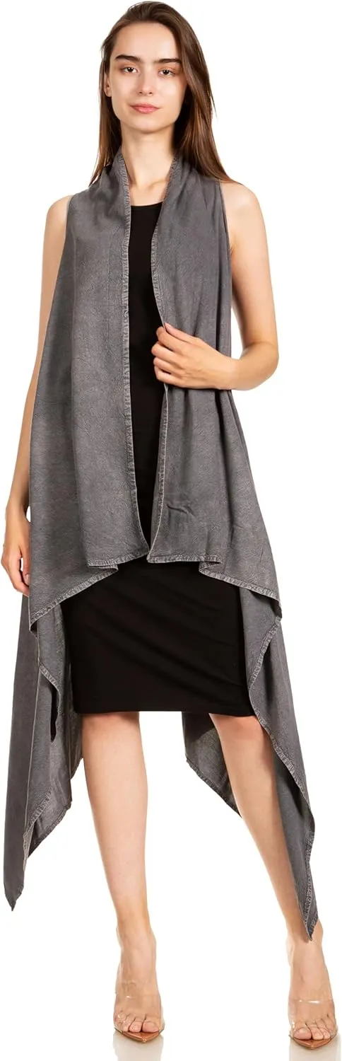 Sakkas Ivana Women's Oversized Draped Open Front Sleeveless Cardigan in Tie Dye