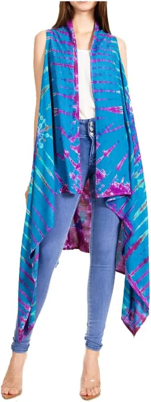 Sakkas Ivana Women's Oversized Draped Open Front Sleeveless Cardigan in Tie Dye