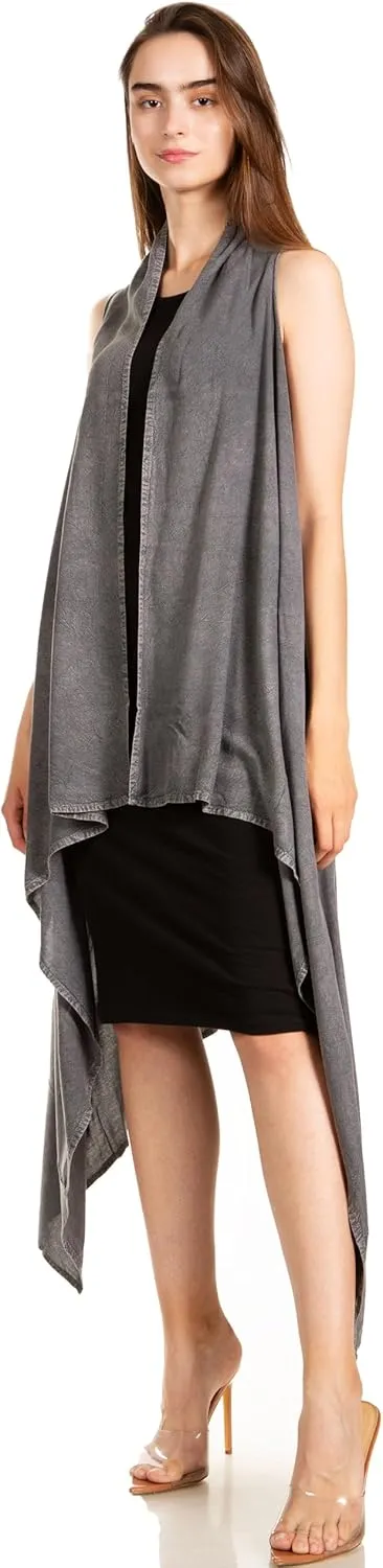 Sakkas Ivana Women's Oversized Draped Open Front Sleeveless Cardigan in Tie Dye