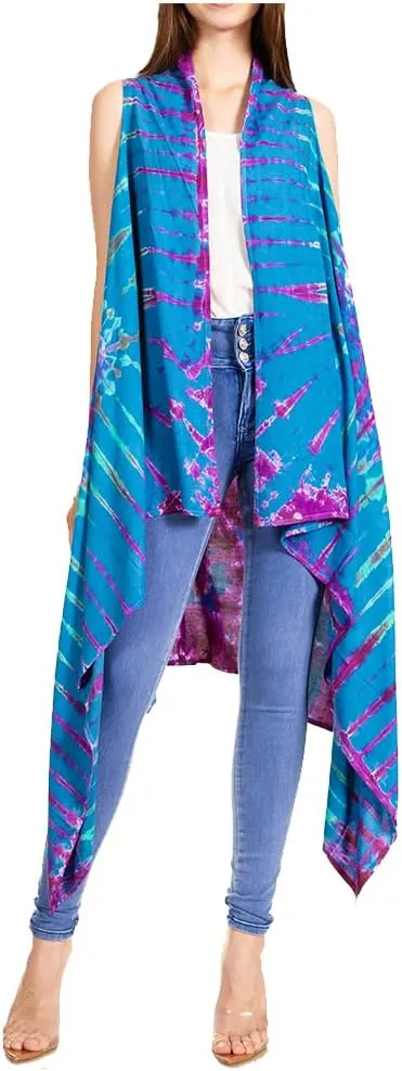 Sakkas Ivana Women's Oversized Draped Open Front Sleeveless Cardigan in Tie Dye