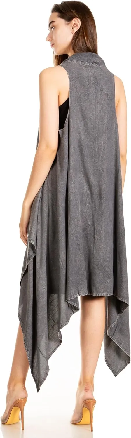 Sakkas Ivana Women's Oversized Draped Open Front Sleeveless Cardigan in Tie Dye