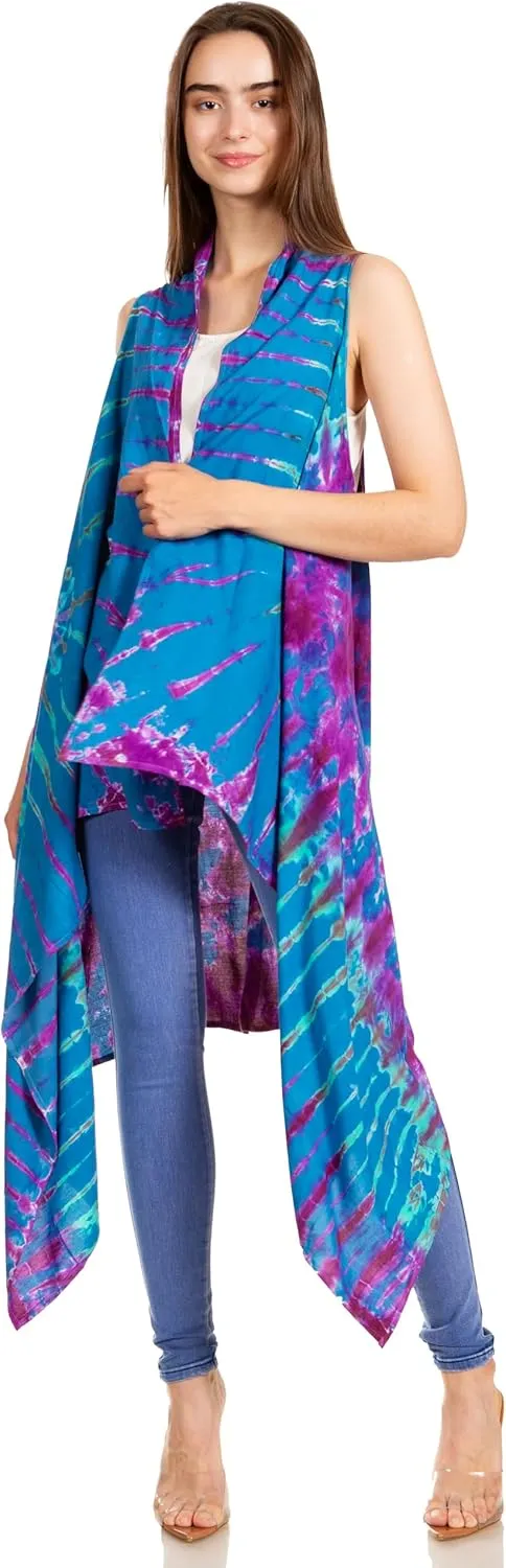 Sakkas Ivana Women's Oversized Draped Open Front Sleeveless Cardigan in Tie Dye