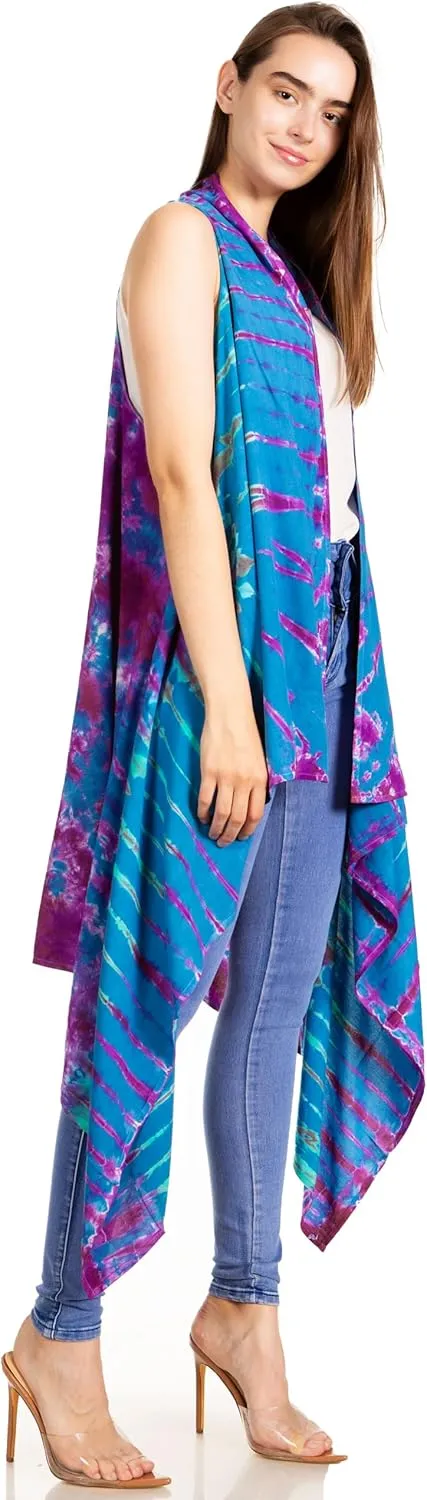 Sakkas Ivana Women's Oversized Draped Open Front Sleeveless Cardigan in Tie Dye