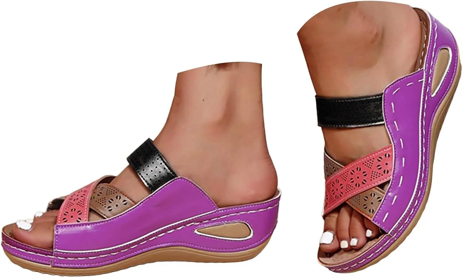 Sandals for Women 2025 Wide Width Dressy Comfy Platform Sandals with Arch Support Cross Straps Casual Beach Sandals