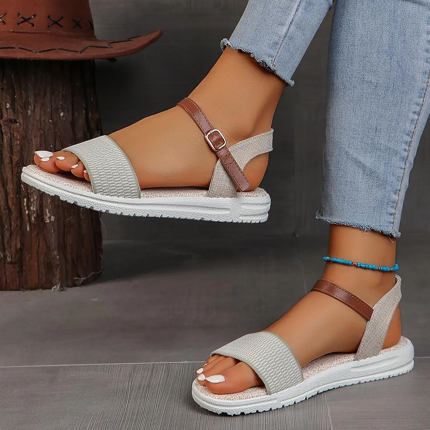 Sandals Women knitted Thick Sole Orthopedic Women's Sandals Summer Dressy Flats Casual Comfortable Platform Sandals