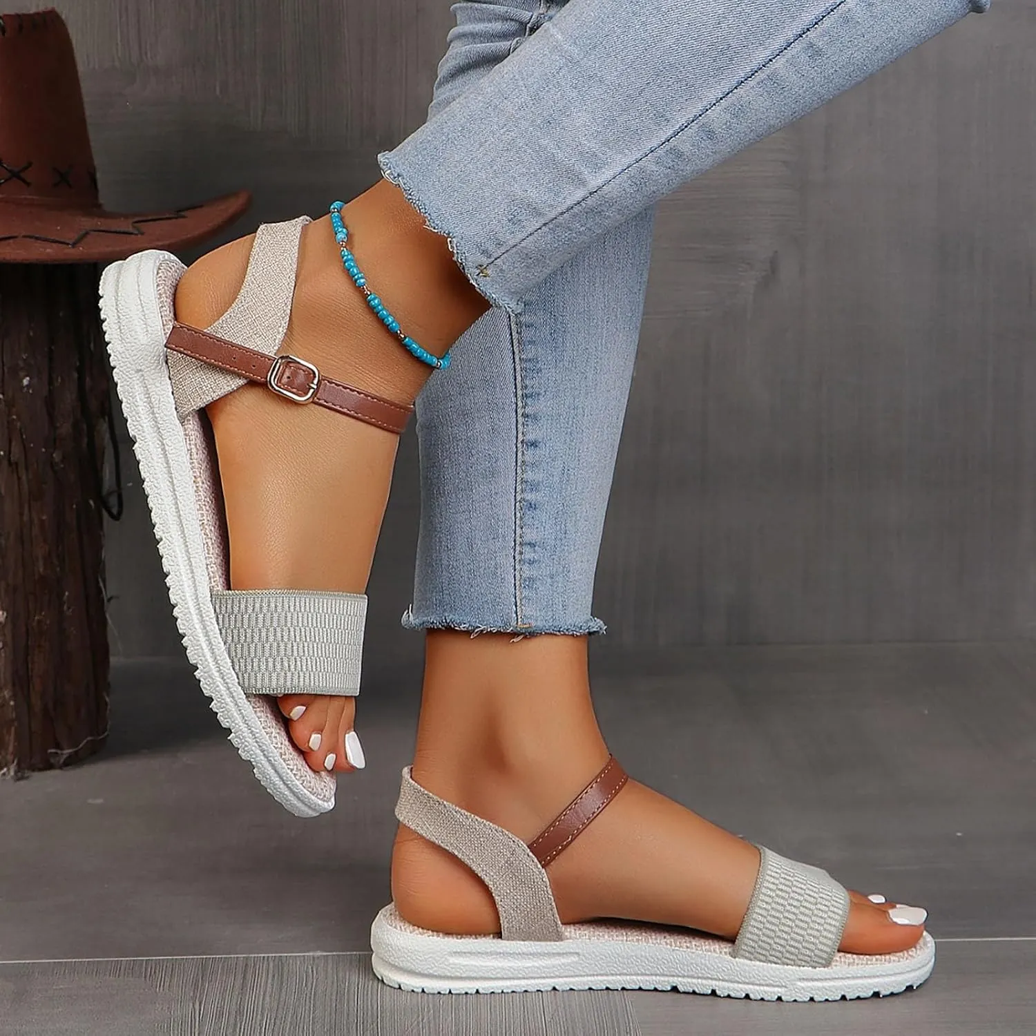 Sandals Women knitted Thick Sole Orthopedic Women's Sandals Summer Dressy Flats Casual Comfortable Platform Sandals