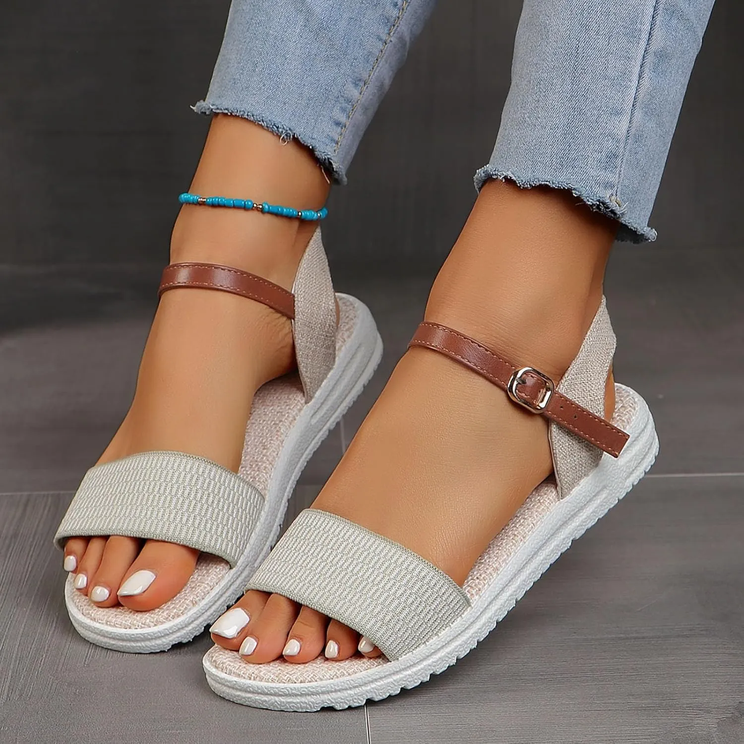 Sandals Women knitted Thick Sole Orthopedic Women's Sandals Summer Dressy Flats Casual Comfortable Platform Sandals