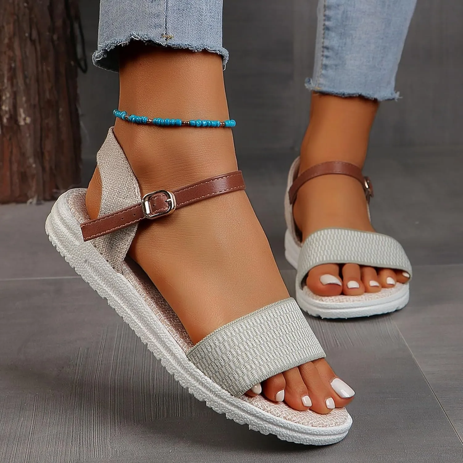 Sandals Women knitted Thick Sole Orthopedic Women's Sandals Summer Dressy Flats Casual Comfortable Platform Sandals