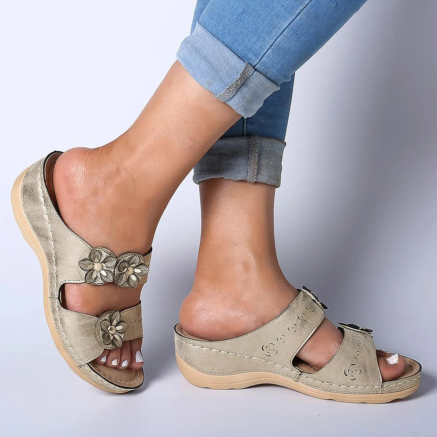 Sandals Women Open Toe Anti Slip Comfortable Walking Womens Sandals Wedge Summer Dressy Orthopedic Platform Sandals