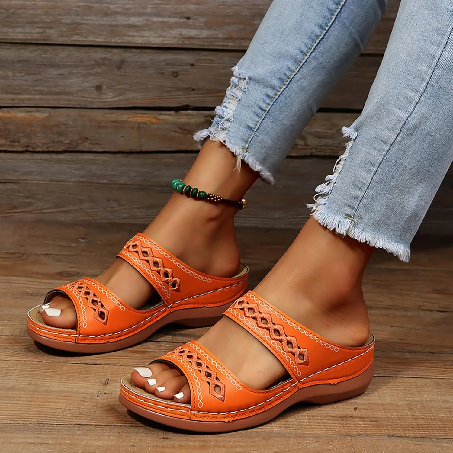 Sandals Women Open Toe Cross Strap Comfortable Walking Womens Sandals Flats Summer Dress Orthopedic Platform Sandals