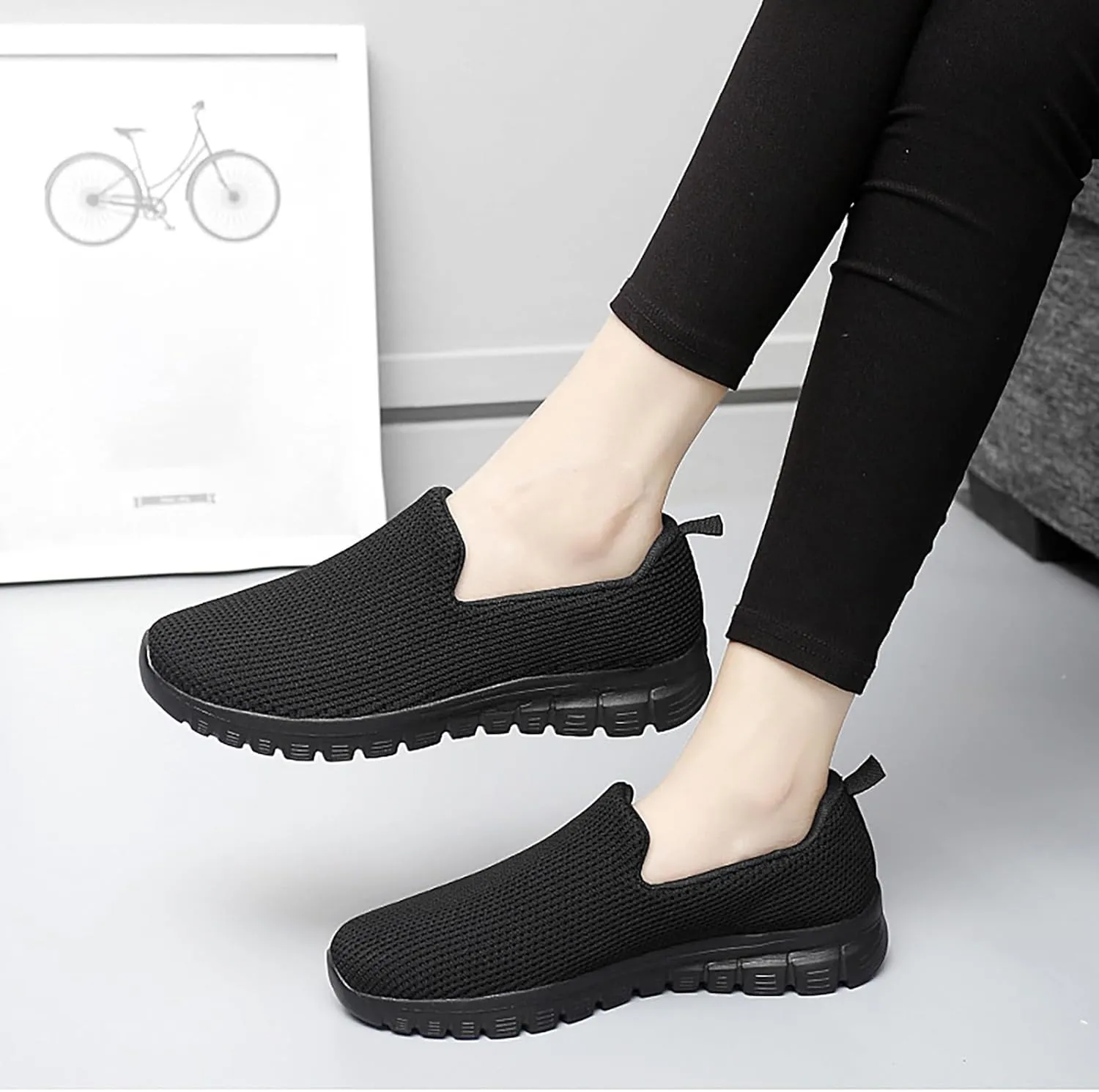 SBGMoSJ Casual Sneakers for Women Wide Zapatos Negros para Mujer Altos Womens Walking Shoes Slip On Sneakers Wide Width Black Tennis Shoes for Women Nursing Zapatos OrtopDicos para Mujeres El